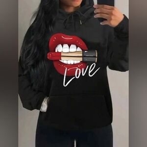 Chic Black Hoodie with Lipstick Graphic